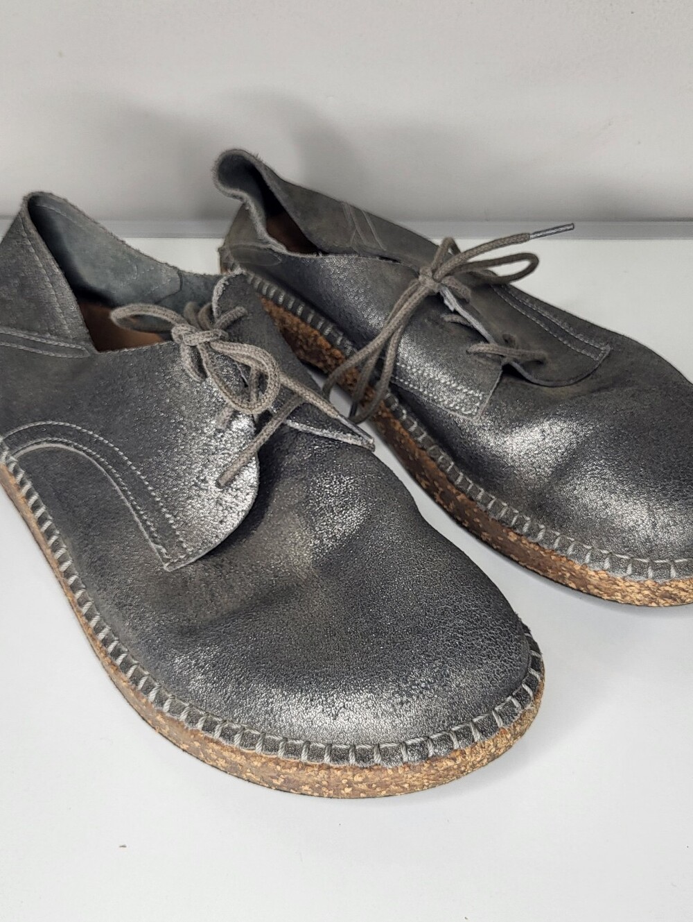 Birkenstock Gary Suede Metallic Gray Lace-Up Derby Shoes Womens Size 11 Mens 9